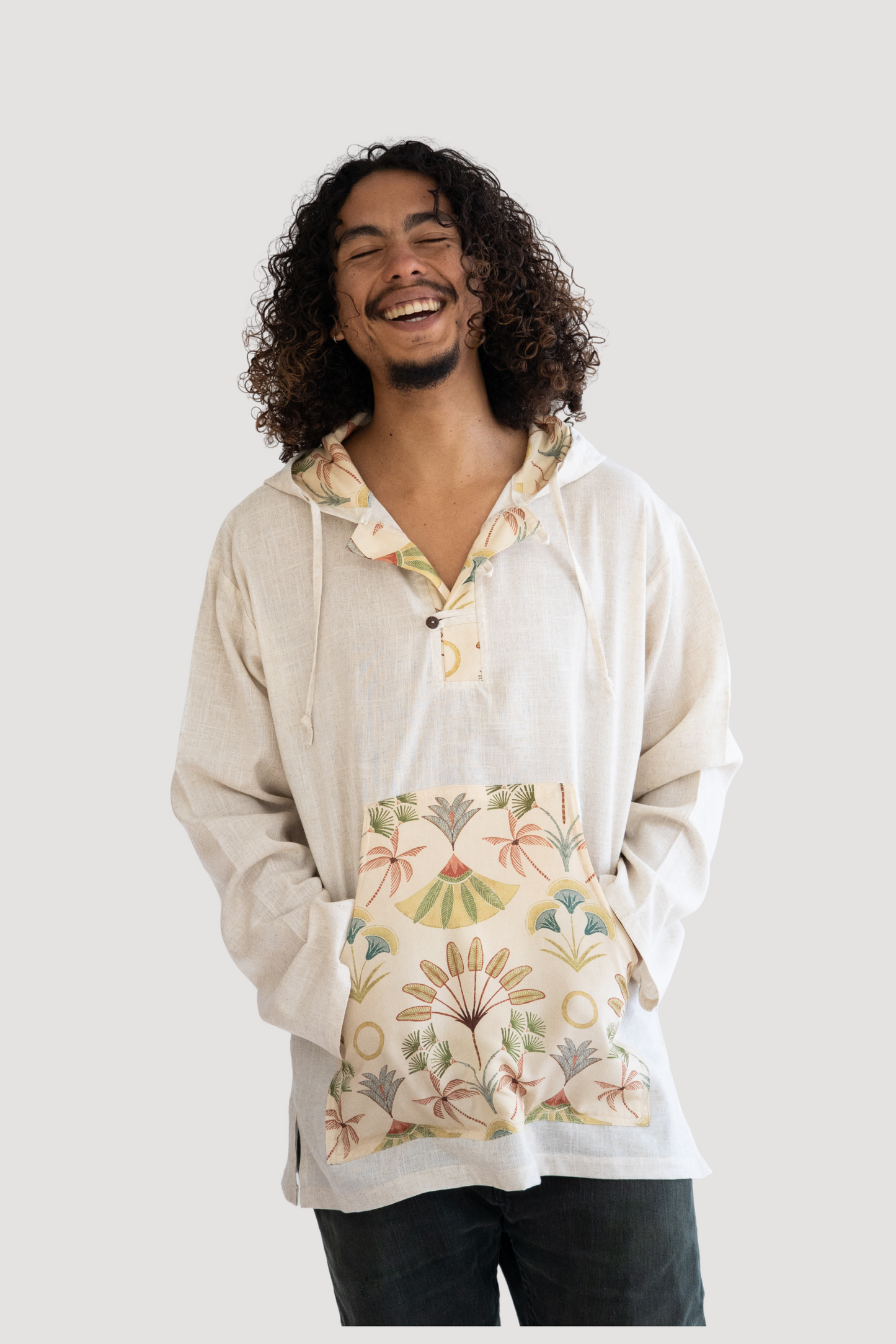 Canopy Linen Hoodie | Tribal Tropics | Oatmeal