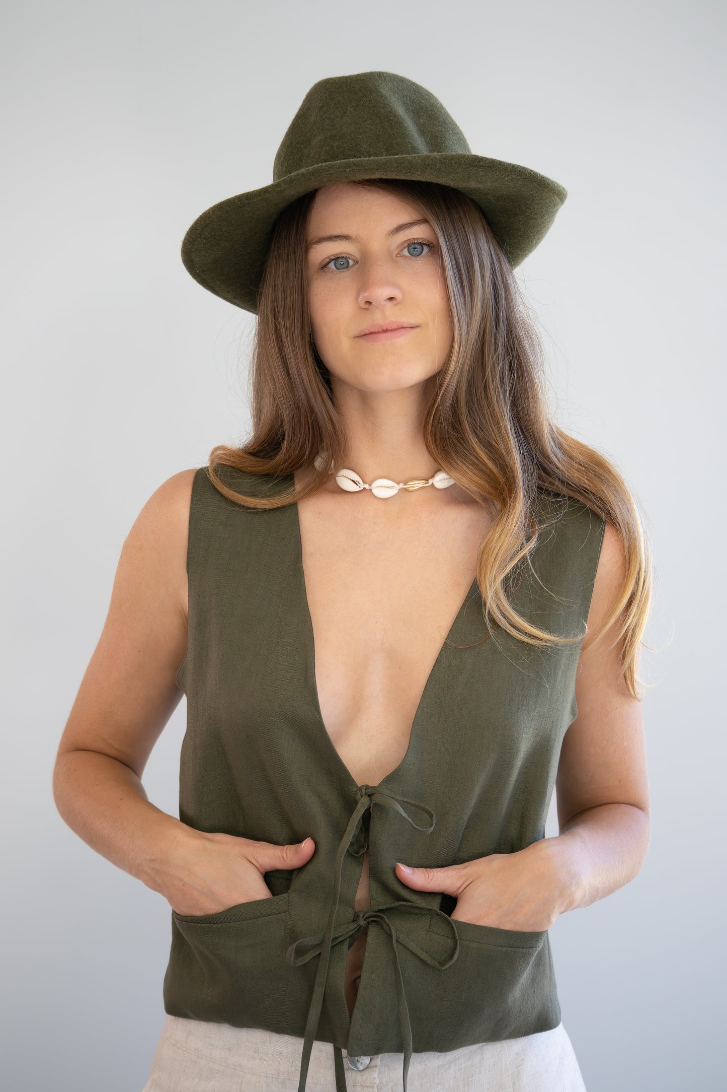 Whispering Tie Waistcoat | Khaki Green
