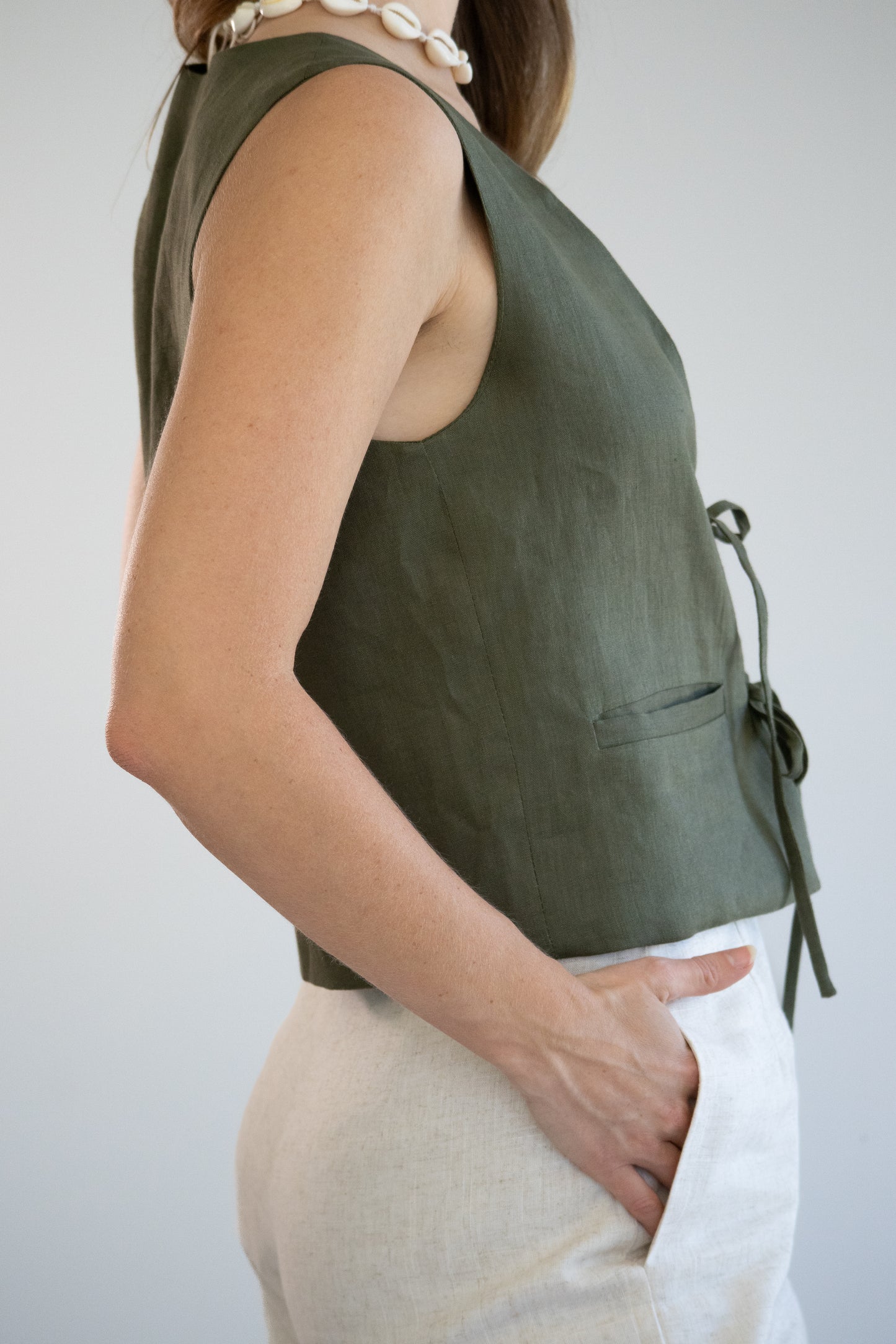 Whispering Tie Waistcoat | Khaki Green